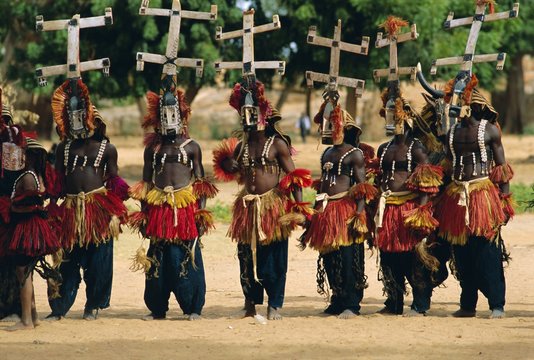 Masked Dogon dancers, Sangha, Mali