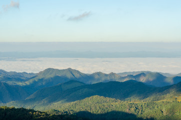 Mountain view landscape and sea of mist in the morning