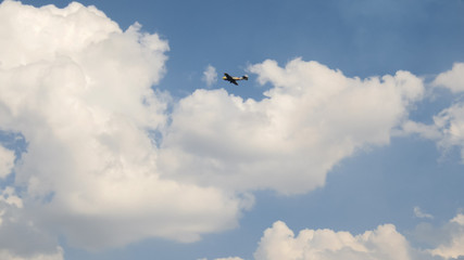old historical military soviet russia plane flying and performs aerobatics - dead loop, slow motion