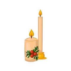 Set of Christmas candles isolated on white background. Vector illustration.