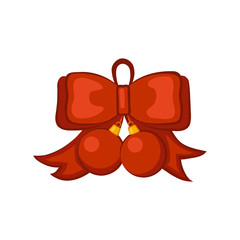 Red bow and balls. A Christmas decoration. Isolated object on a white background. Vector illustration.