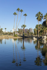 Phoenix downtown as seen from Encanto Park Lake, AZ