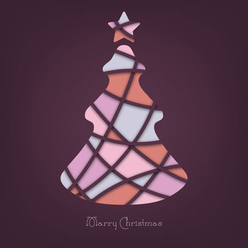 Vintage Pastel Christmas Tree - Vector Xmas Background / Card