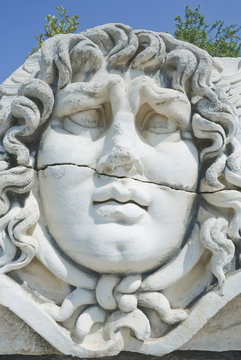 Close-up of Medusa head, Temple of Apollo, Didyma, Anatolia, Turkey Minor