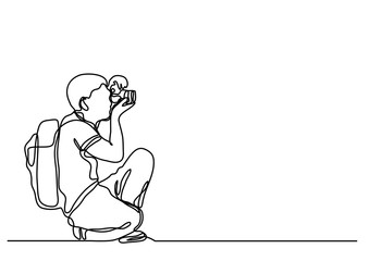 Fototapeta na wymiar continuous line drawing of amateur photographer making pictures