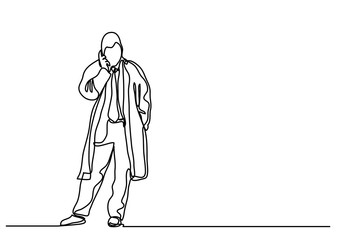 continuous line drawing of businessman talking on mobilephone