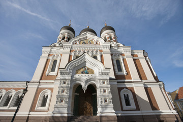 Fototapeta na wymiar Low angle view of Alexander Nevsky Cathedral against cloudy sky, Tallinn, Estonia, Europe