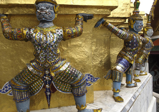 Statues of monkey-demons, Wat Phra Kaew temple, Grand Palace, Bangkok