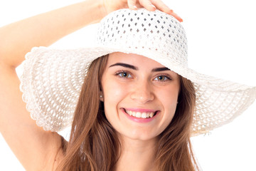 girl in white hat with wide brim
