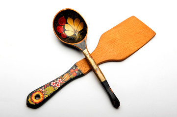 old wooden spoon and wooden spatula