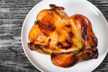 golden crispy skin whole chicken barbecue in oven