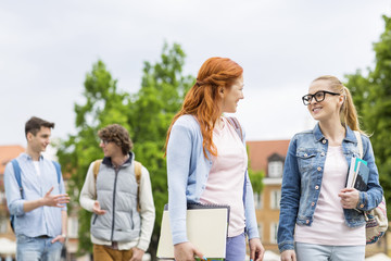 Group of college friends walking outdoors