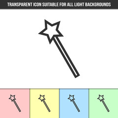 Simple outline transparent magic wand icon on different types of light backgrounds