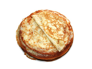Stack of pancakes on plate - russian traditional food.