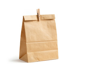 Brown color recycled paper bag with wooden peg