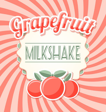 Grapefruit milkshake label in retro style on twisted background