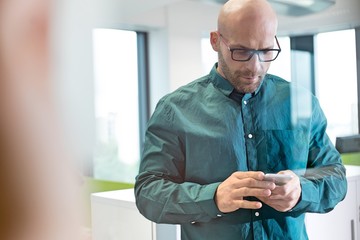 Fototapeta premium Mid adult businessman using mobile phone in office