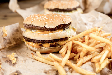 Cheese burger - American cheese burger with Golden French fries