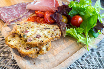 close up of tasty cold meats on the table