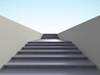 Stairs and a corridor leading to the exit of the life and background of the sky