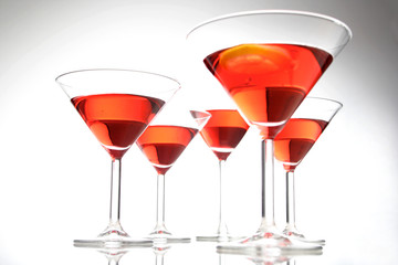 Studio shot of drinks i martini glasses