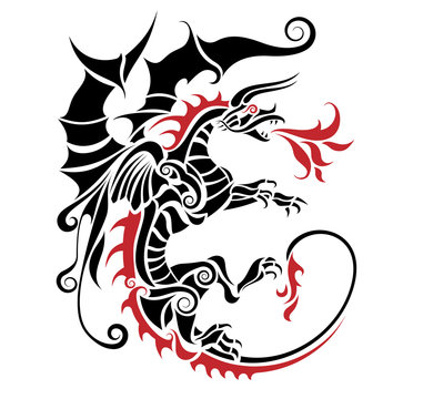Tribal dragon tattoo vector illustration