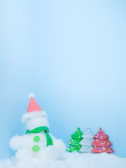 Snowman white christmas day blue background
