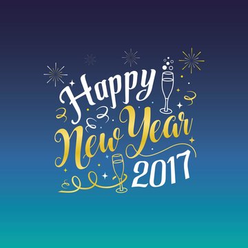 Happy New 2017 Year. Holiday Vector Illustration With Lettering Composition