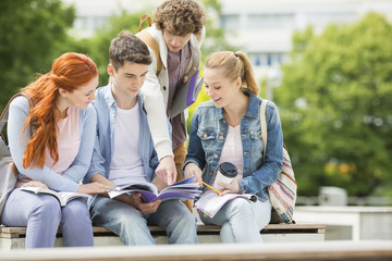 Group of friends studying together at university campus