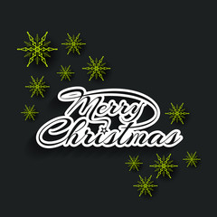 Merry Christmas text design background with snowflakes