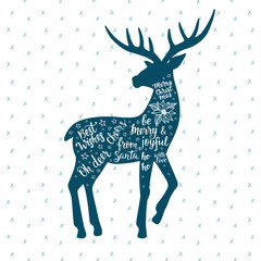 Merry Christmas and Happy New Year card with vintage deer