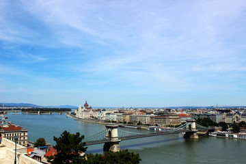 Fototapeta na wymiar Cityscape of the Budapest centre, river Danube and chain Bridge