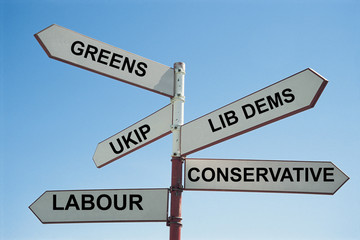 Fototapeta premium Sign post with UK Political parties