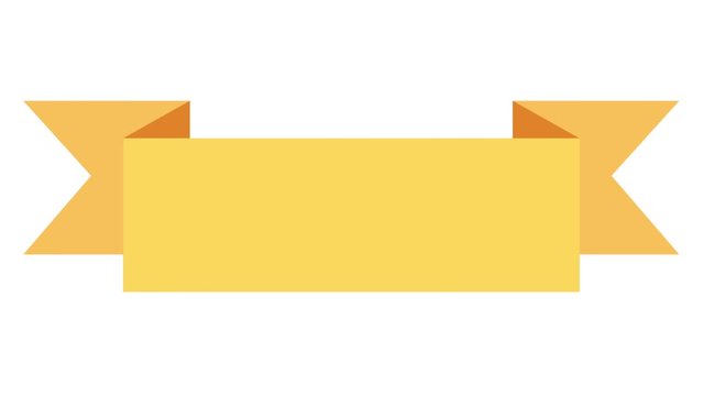 Animated Yellow Ribbon Banner on white. Concept with colored ribbon for your text or message. Available in 4K FullHD and HD video 2D flat render footage.