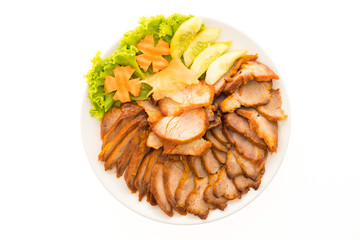 Roasted bbq red pork with sweet sauce in chinese food style in w