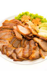 Roasted bbq red pork with sweet sauce in chinese food style in w