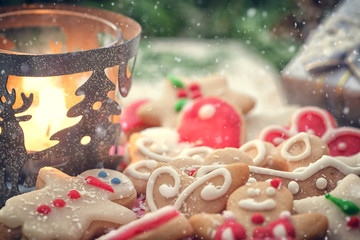 Christmas gingerbread cookies decoration with copy space 
