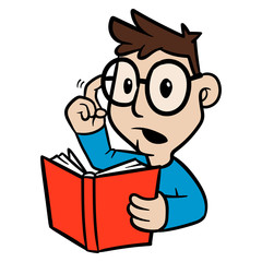 Cartoon Person Holding a Book Looking For Answer Vector Illustration