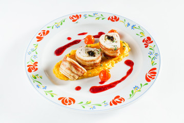 chicken rolls with carrot puree