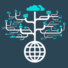 network globe worldwide icons pc cloud work