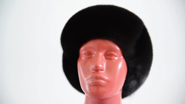 black beret from natural mink on mannequin