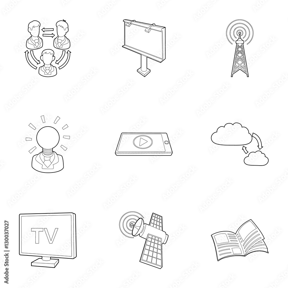 Poster stream icons set. outline illustration of 9 stream vector icons for web