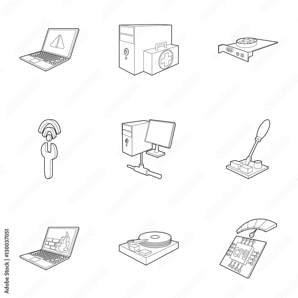 Poster treatment computer icons set. outline illustration of 9 treatment computer vector icons for web