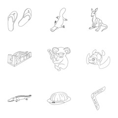 Tourism in Australia icons set. Outline illustration of 9 tourism in Australia vector icons for web