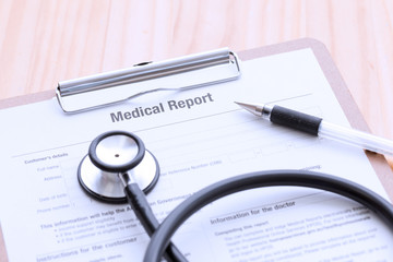 カルテ、Medical Report、ボールペン、聴診器