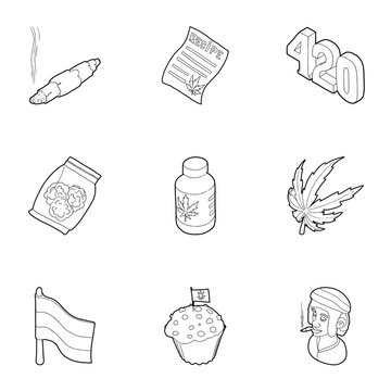 Drug icons set. Outline illustration of 9 drug vector icons for web