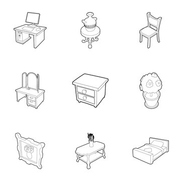 Type of furniture icons set. Outline illustration of 9 type of furniture vector icons for web