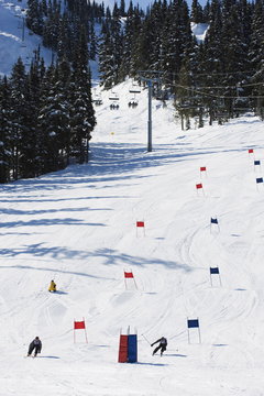 Giant slalom racers at Whistler mountain resort, venue of the 2010 Winter Olympic Games, British Columbia, Canada