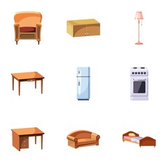 Type of furniture icons set. Cartoon illustration of 9 type of furniture vector icons for web