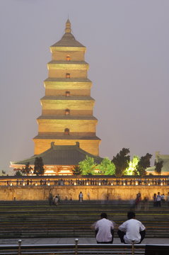 Big Goose Pagoda Park, Tang Dynasty built in 652 by Emperor Gaozong, Xian City, Shaanxi Province, China